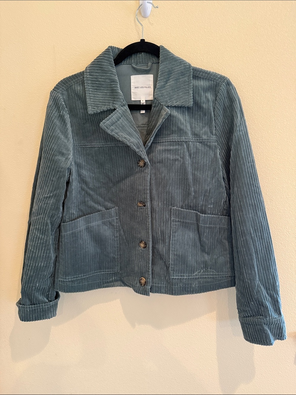 Avec Les Filles Teal Corduroy Button-Front Jacket